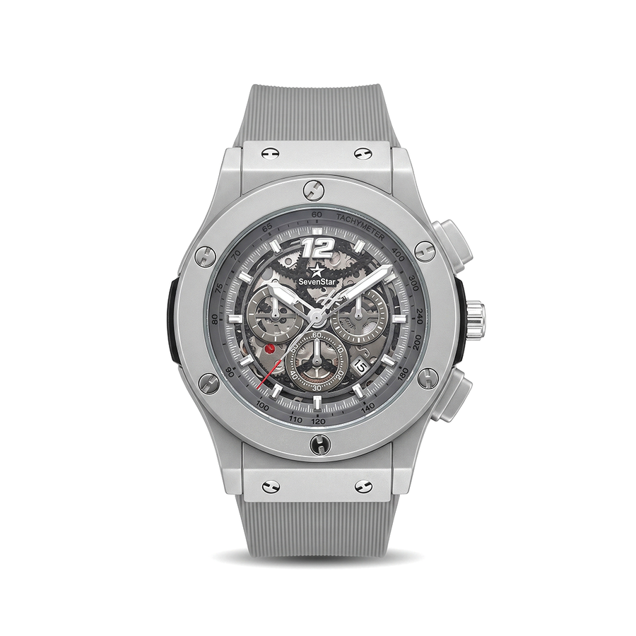 HB Inspired Skeleton Dial 45mm Watch - Silver / Grey