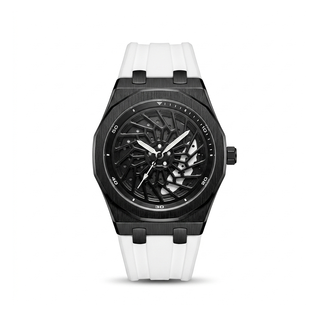 Spin Wheel Watch Black White Skeleton Dial 45mm