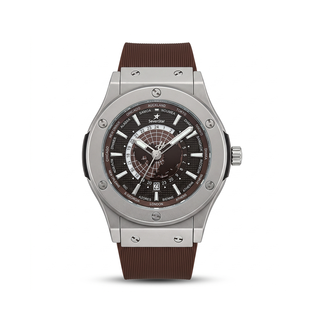 HB Inspired Watch Brown World Time Dial 45mm