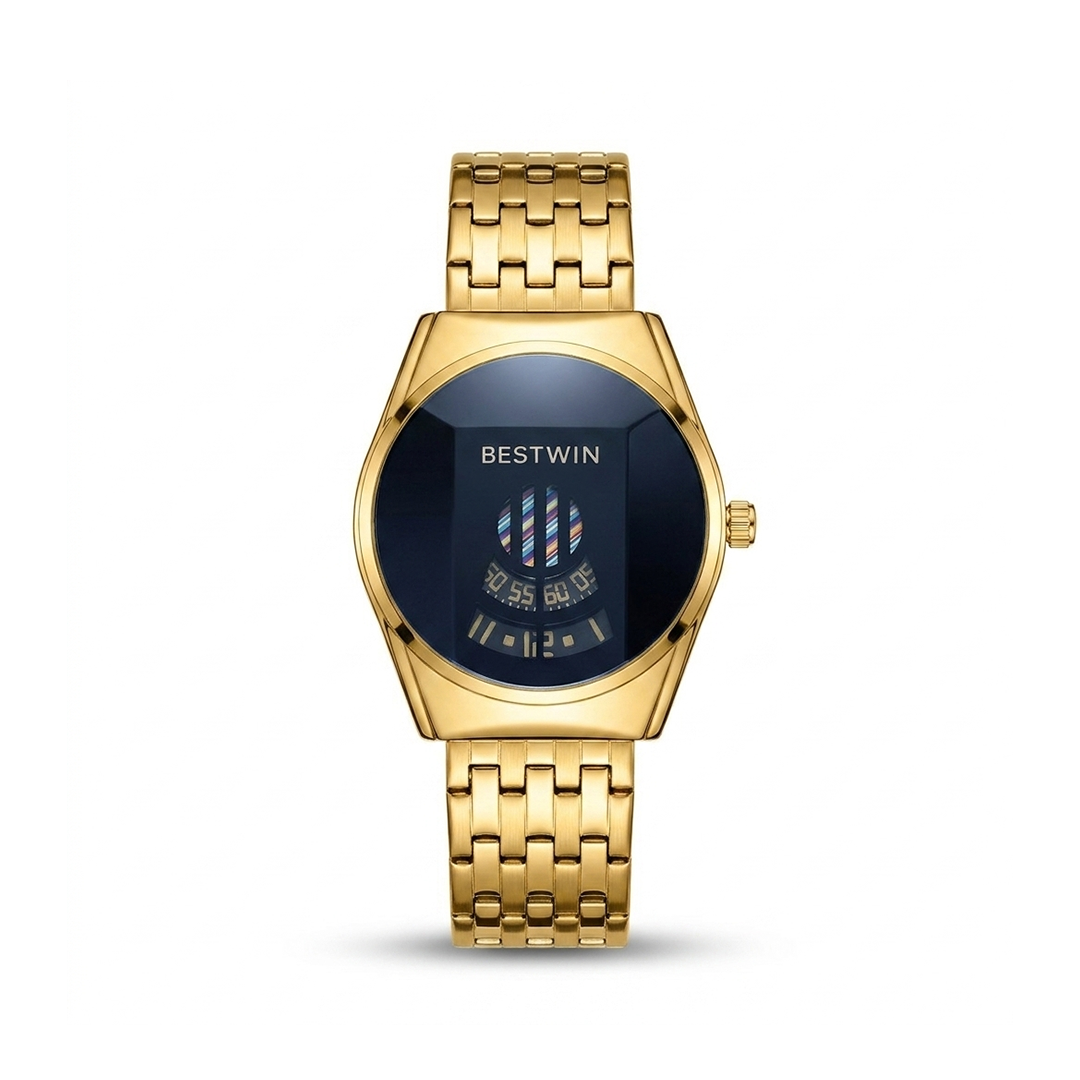 Bestwin Golden Black Round Dial Watch