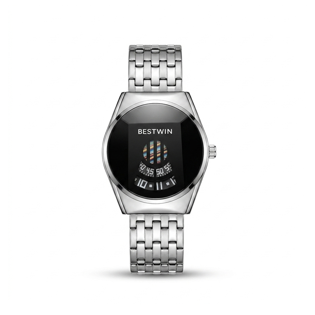 Bestwin Watch Silver Black Round Dial
