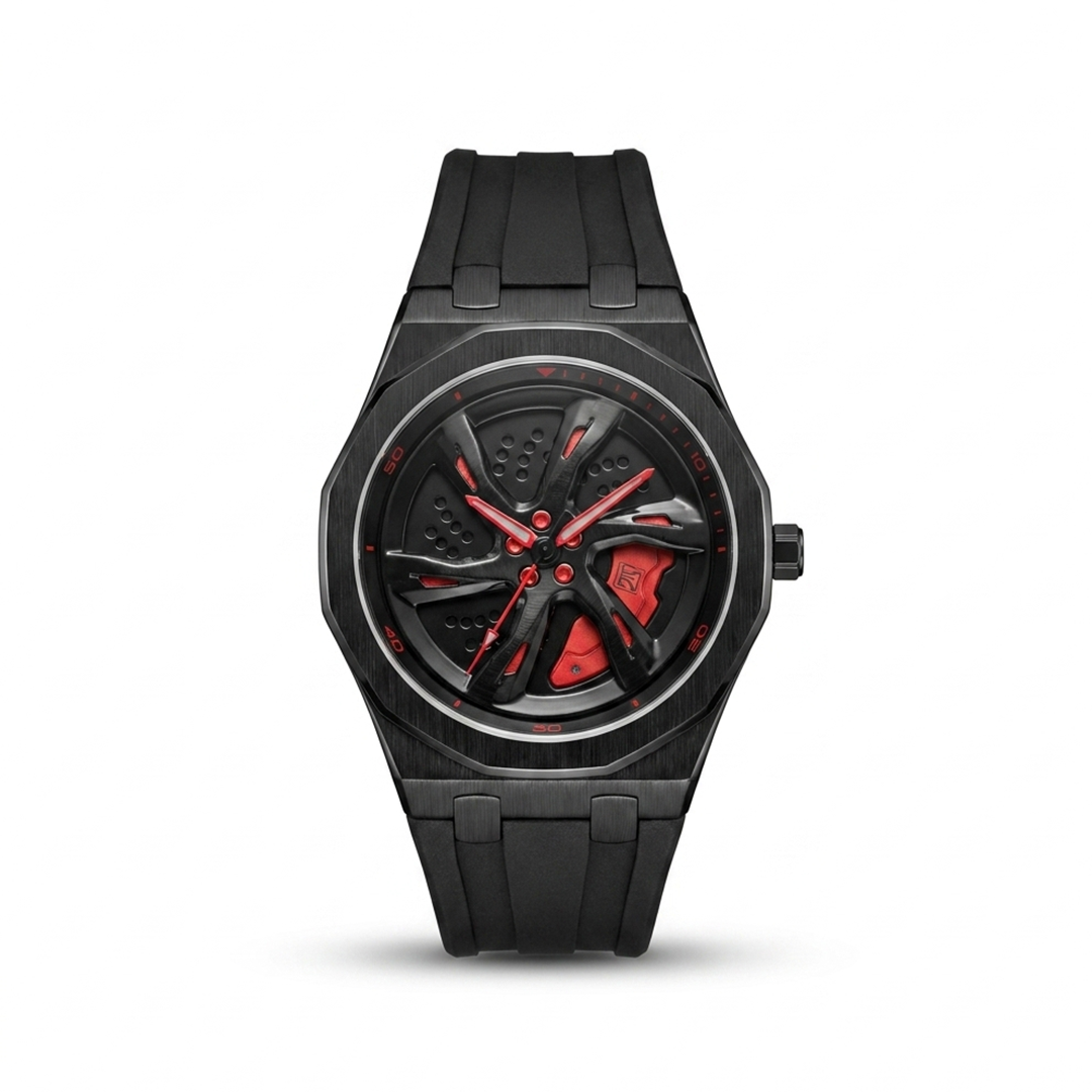 Spin Wheel Watch Black Red 45mm Alloy Rim Dial