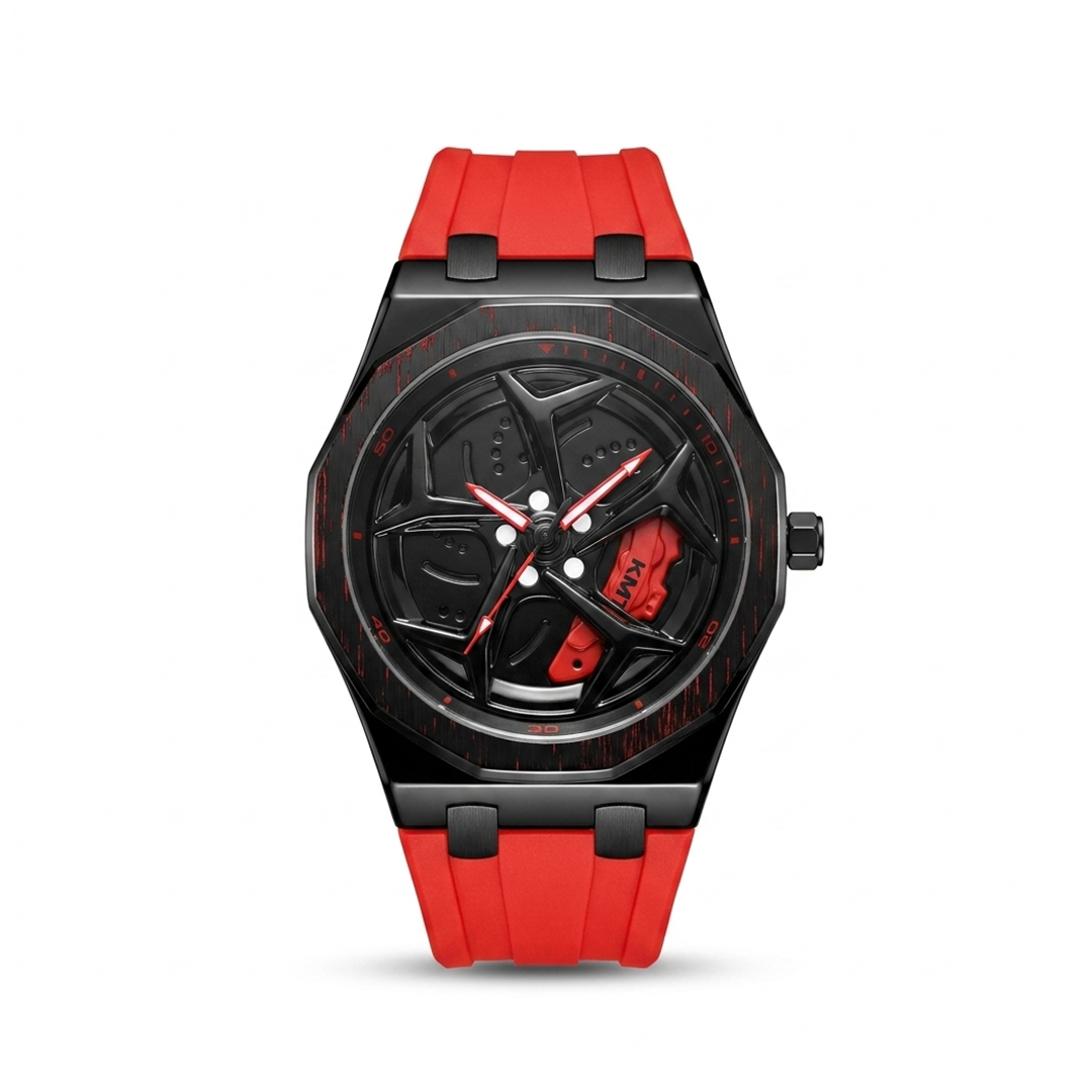 Spin Wheel Watch Black Red 45mm Car Wheel Dial