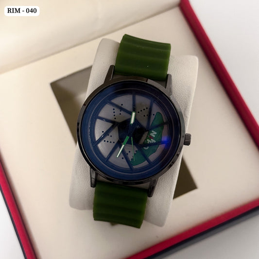 Spinning Wheel Watch Green & Black - 040