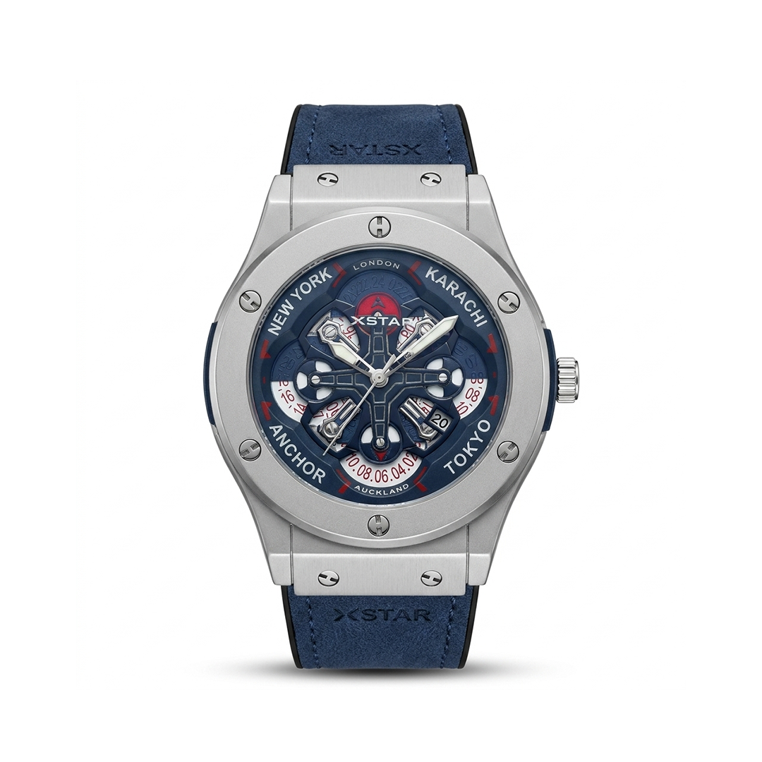 HB Inspired Watch Blue 45mm World Time Dial
