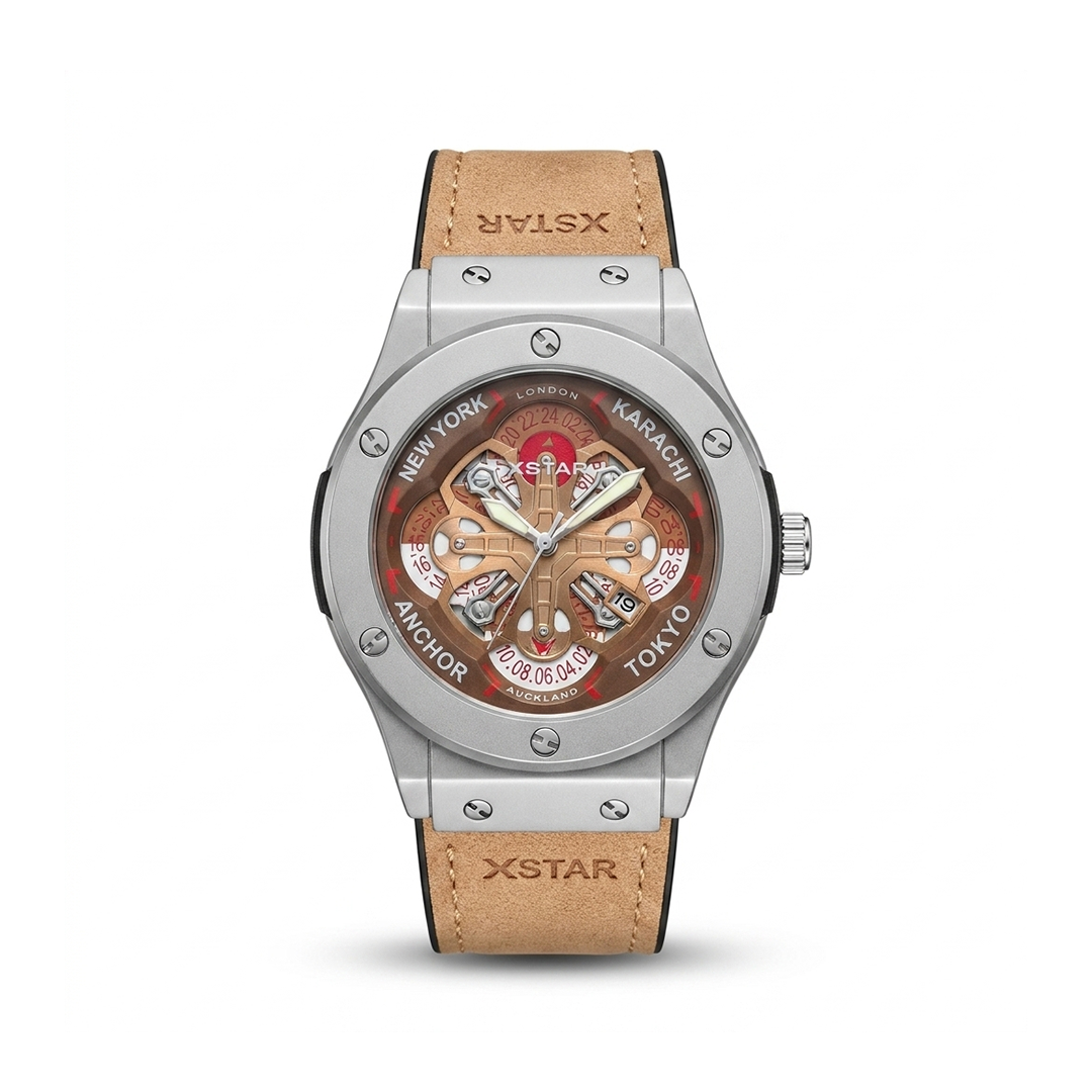 HB Inspired Watch Brown 45mm World Time Dial