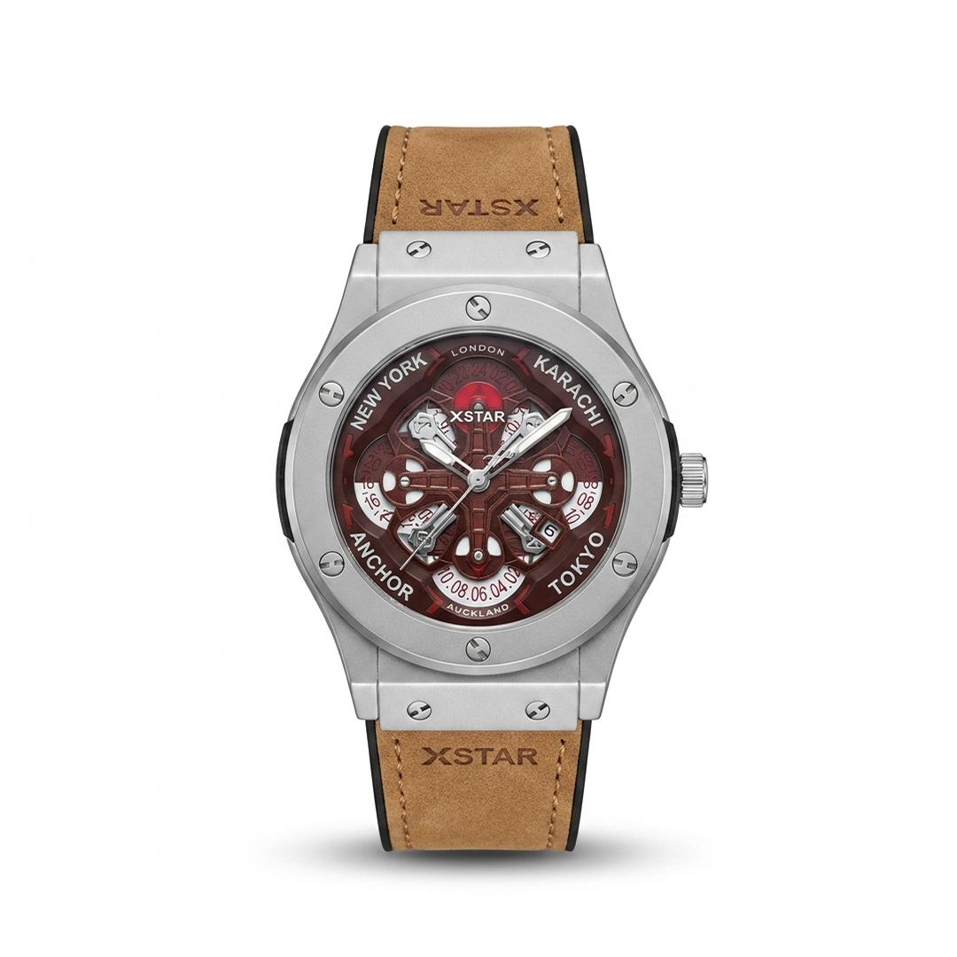 HB Inspired Watch Brown 45mm World Time Dial