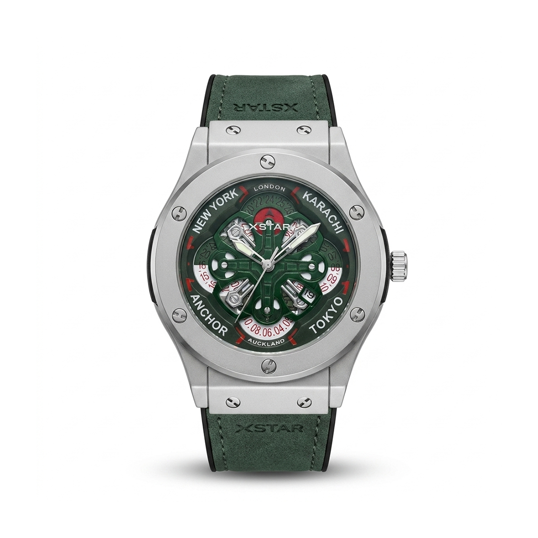 HB Inspired Watch Green 45mm World Time Dial