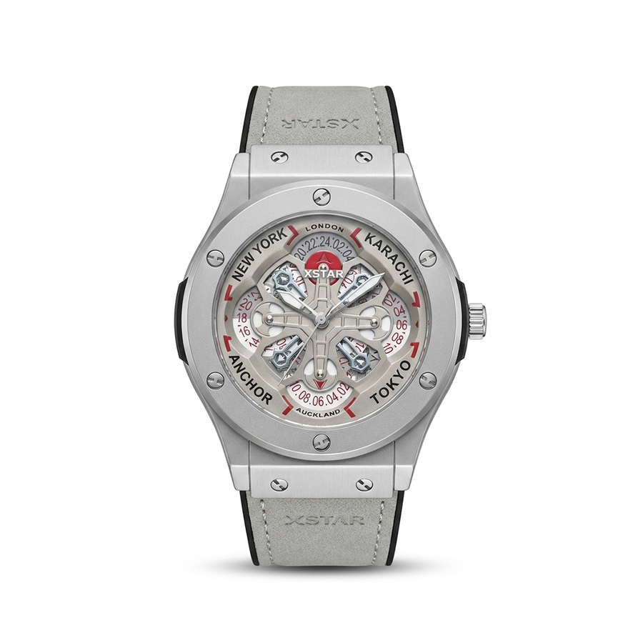 HB Inspired Leather Strap 45mm World Time Dial - Grey