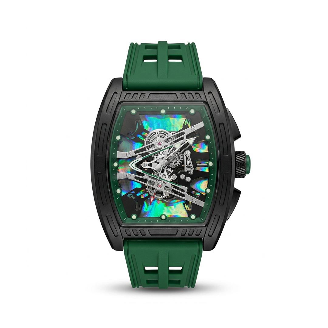 RM Inspired Watch Green 47mm Holographic Skeleton Dial