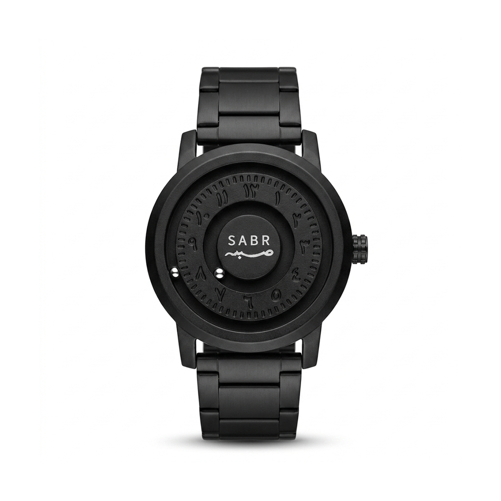 SABR White Arabic Font Dial Magnetic Ball Watch – Matte Black