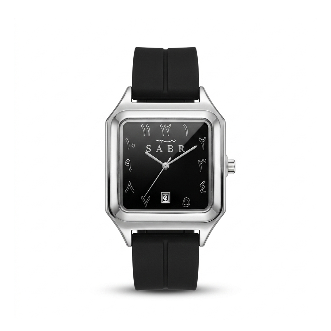 SABR Square Quartz Watch Black Dial Silver Case with Magnetic Lock