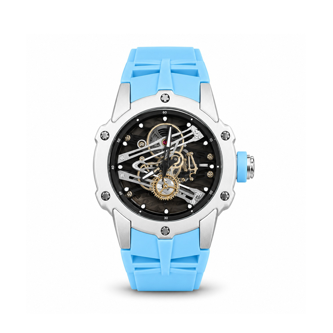 RM Premium Inspired Round Dial Watch - Silver / Sky Blue