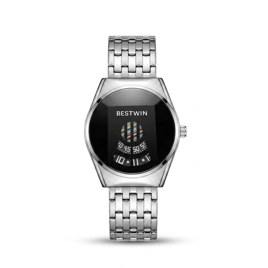 Bestwin Watch Round Dial - Silver Black